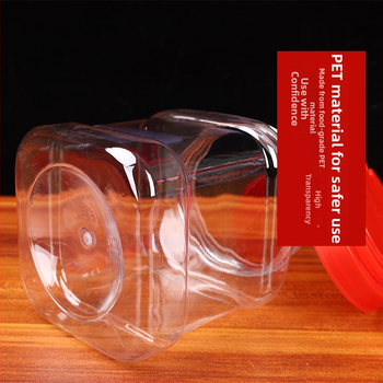 Štvorec PET fľaša na med, fúkaná formovanie, objem 1,5 kg, obsah medu 1500 g, obsah vody 1000 g