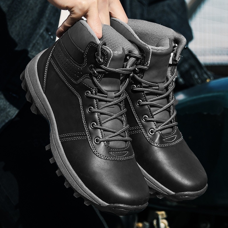 Pantofi de drumeție pentru iarnă, de înălțime medie, partea superioară din PU artificial, talpă din cauciuc cu aderență anti‑alunecare, căptușeală din pluș artificial, înălțime a tocului 3–5 cm