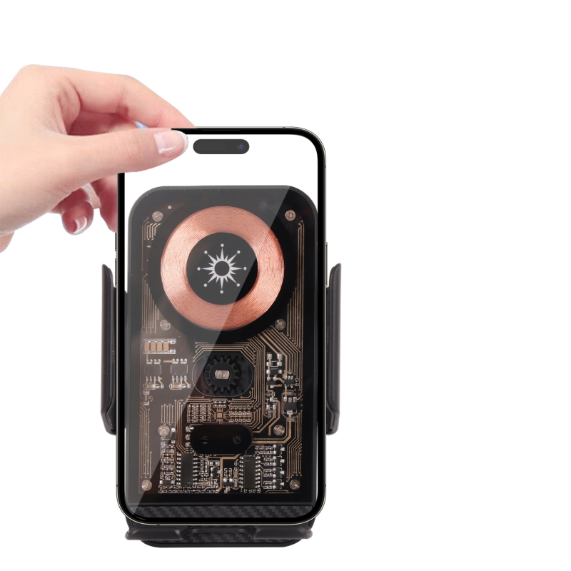 Suport magnetic pentru telefon în mașină pentru navigație și smartphone, cu încărcare wireless de 15W, clemă electrică, senzor inteligent și montaj pe orificiile de ventilație