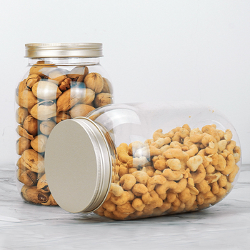 PET diótároló üveg, 1820 ml kapacitás, könnyen nyíló fedél, átlátszó vagy alumínium fedél