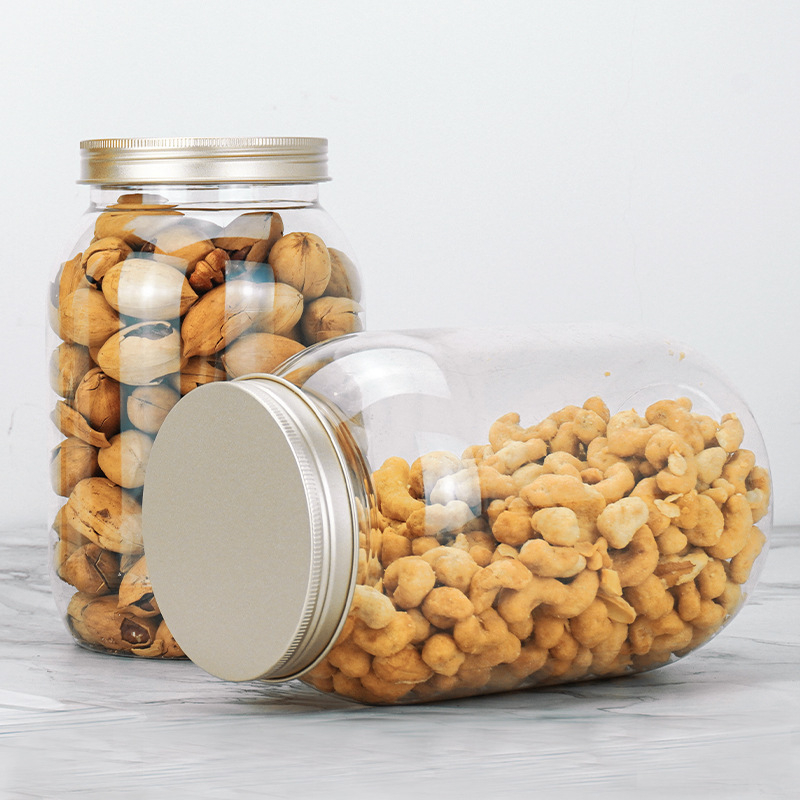 PET diótároló üveg, 1820 ml kapacitás, könnyen nyíló fedél, átlátszó vagy alumínium fedél