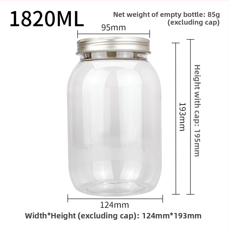 PET nádoba na orechy, objem 1820 ml, ľahko otvárateľný uzáver, priehľadný alebo hliníkový uzáver