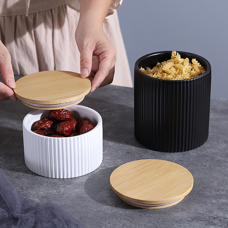 Linrun porculanski okrugli spremnik za skladištenje – otporan na vlagu za suho voće i žitarice, kapacitet 501–800 ml, moderan minimalistički dizajn.