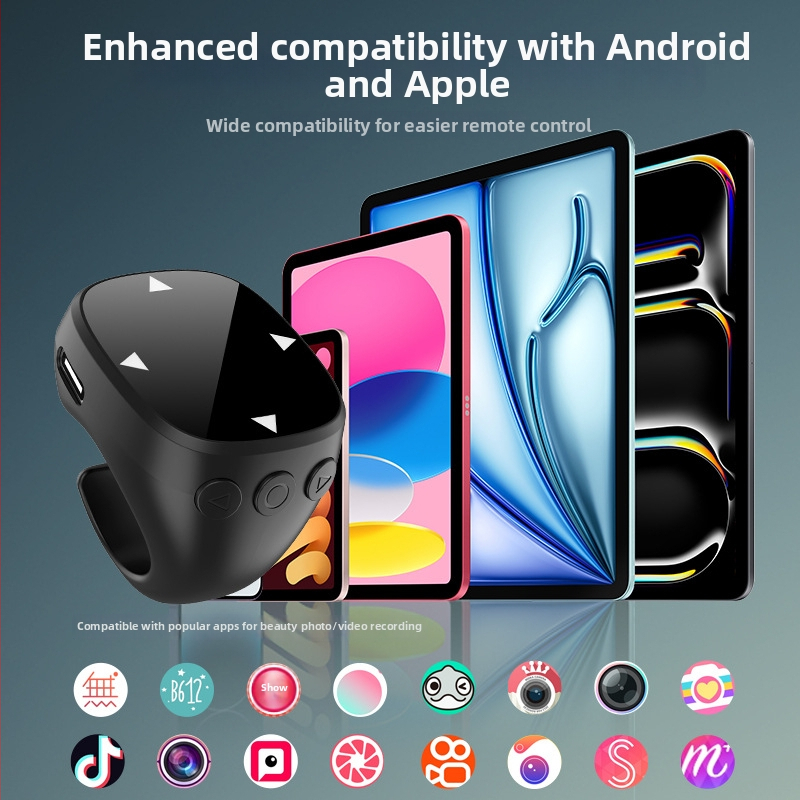 JX-13 Bluetooth prsteňový diaľkový ovládač pre smartfón – Ovládanie kamery, Selfie časovač, Nabíjací box, Model: JX-13; Bluetooth 4.0; Materiál: Plast