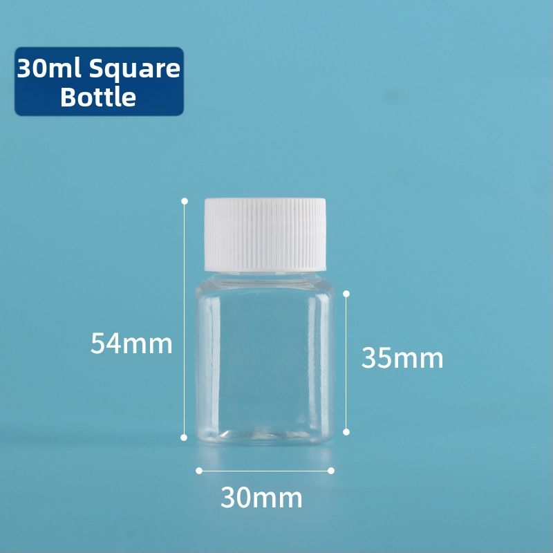 Fľaša na skladovanie korálok, PET/PP, skrutkovací uzáver, hrúbka steny 1 mm, prispôsobenie k dispozícii, tlač loga možná