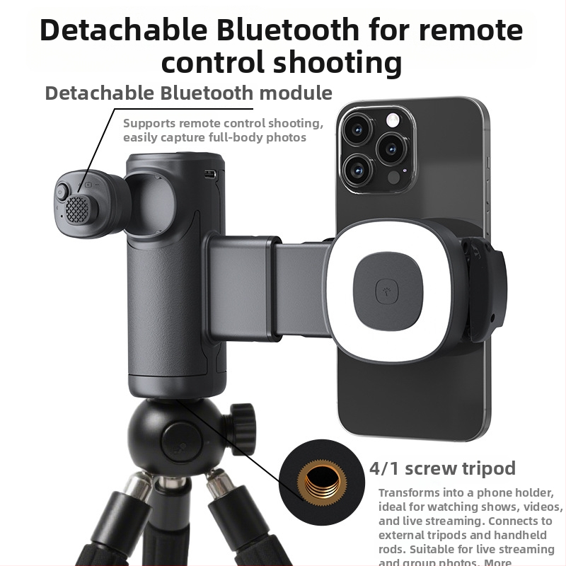 Jednoosý statív pre smartfón s Bluetooth selfie svetlom, osvetlenie pre live streaming, ABS telo, 155 g, model BBC-15