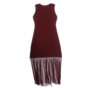 Rochie tricotată cu ciucuri, fără mâneci, guler rotund, lungime medie, poliester