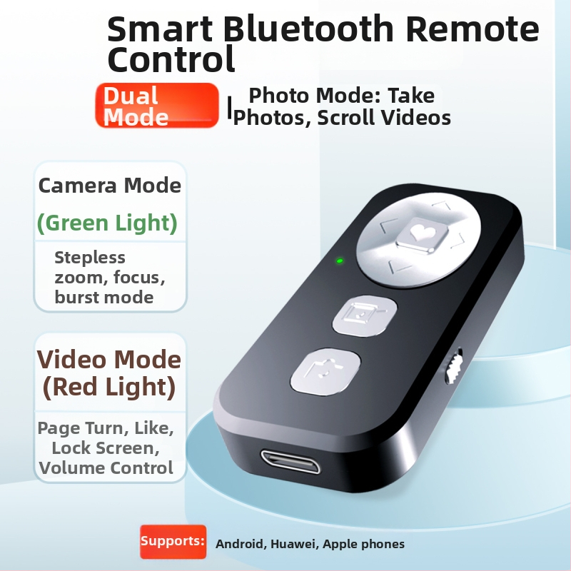 BK-CH2A Bluetooth diaľkové ovládanie pre telefón – dvojmodové fotografovanie (zoom a zaostrenie), ovládanie videa a prehliadanie strán; dosah 15 m; Bluetooth 5.0; kompatibilné s iOS, Android a HarmonyOS