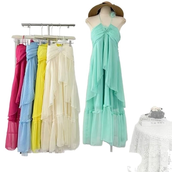 Rochie cu gât halter, fără spate, lungă, din plasă, în stil stațiune litorală