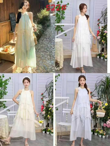 Rochie de plajă cu guler halter, lungă, croială în A-line, fără mâneci, poliester