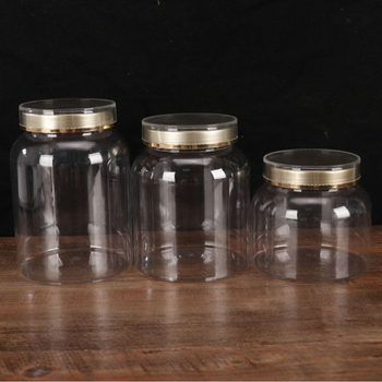 Műanyag kör alakú üveg fedővel, átlátszó adagoló üveg, PE anyag, szitanyomás, testreszabás