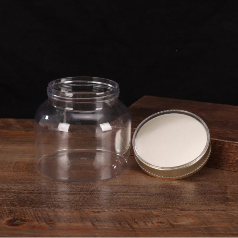 Műanyag kör alakú üveg fedővel, átlátszó adagoló üveg, PE anyag, szitanyomás, testreszabás