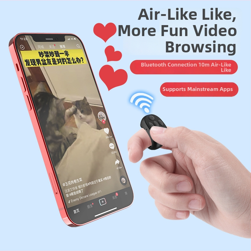 Prstenasti Bluetooth daljinski upravljač za selfije, Bluetooth 5.3, težina 6 g, plastika, kompatibilan s različitim markama