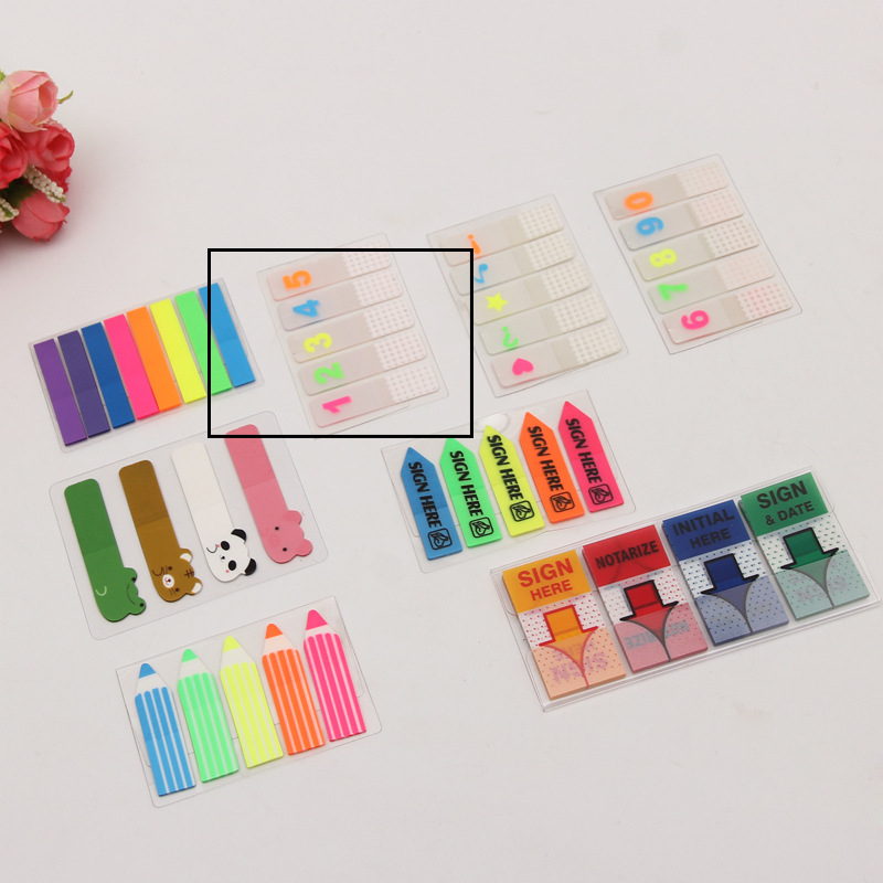 Etichetă index PET transparentă cu indicator fluorescent demontabil, stil INS pentru clasificarea elevilor, Post-it drăguț, 20 de pagini