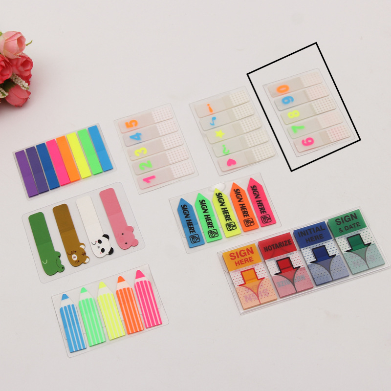 Etichetă index PET transparentă cu indicator fluorescent demontabil, stil INS pentru clasificarea elevilor, Post-it drăguț, 20 de pagini