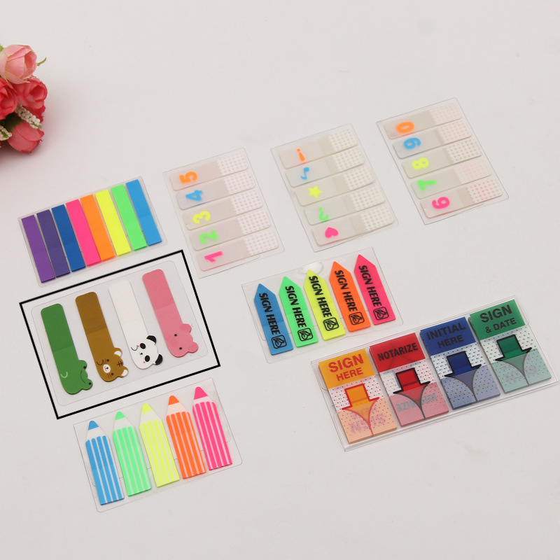 Etichetă index PET transparentă cu indicator fluorescent demontabil, stil INS pentru clasificarea elevilor, Post-it drăguț, 20 de pagini
