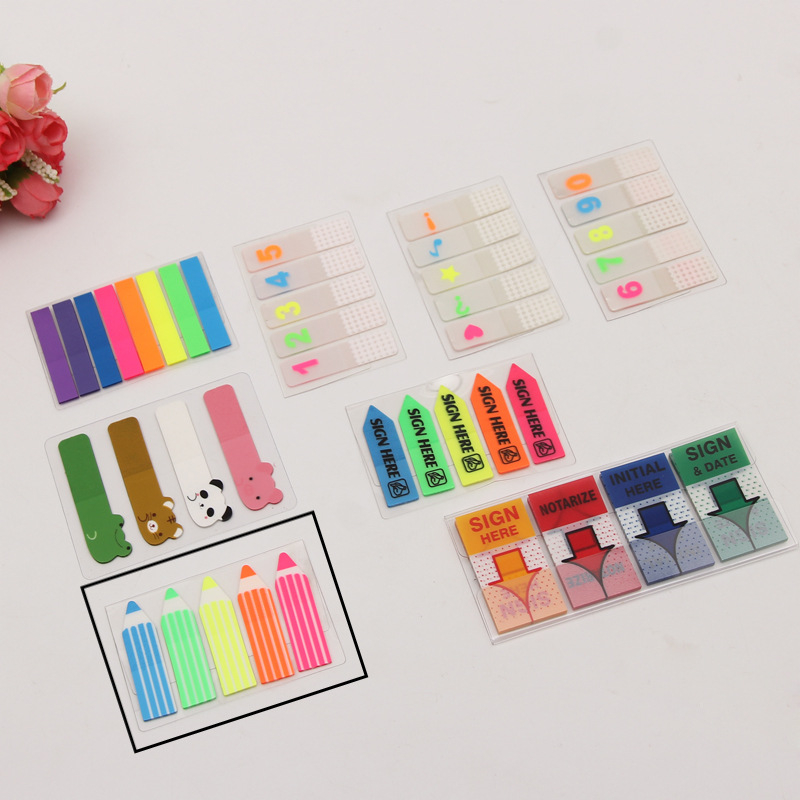 Etichetă index PET transparentă cu indicator fluorescent demontabil, stil INS pentru clasificarea elevilor, Post-it drăguț, 20 de pagini