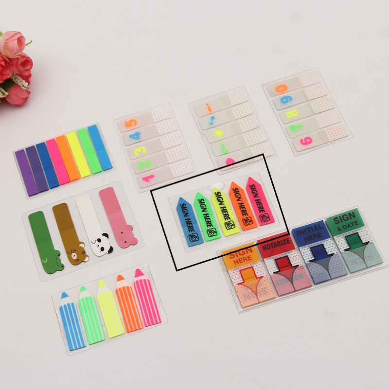 Etichetă index PET transparentă cu indicator fluorescent demontabil, stil INS pentru clasificarea elevilor, Post-it drăguț, 20 de pagini