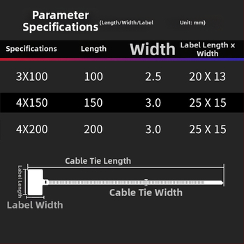 Kabelske stezaljke za označavanje PA66 materijal; Marka Jiutai; paket od 100 komada uz naljepnicu i olovku; Podrijetlo: Wenzhou, Zhejiang, Kina.