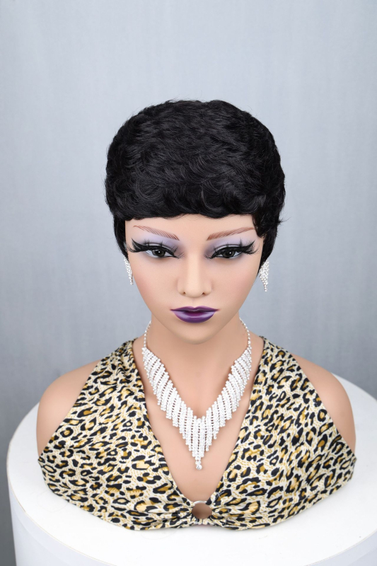 Valódi emberi hajból készült paróka nőknek, antik/retro stílus, pixie cut, göndör frufru, festhető vagy dauerolható