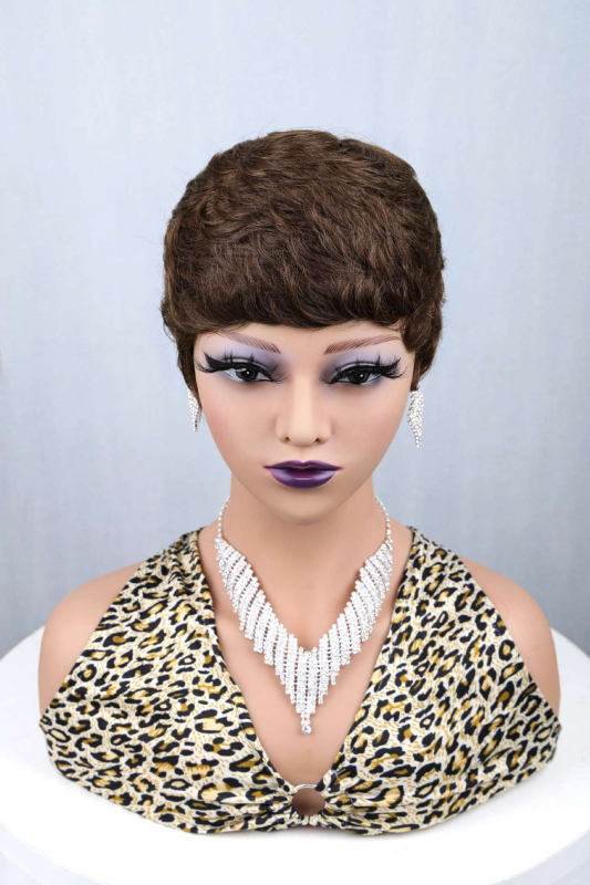 Valódi emberi hajból készült paróka nőknek, antik/retro stílus, pixie cut, göndör frufru, festhető vagy dauerolható
