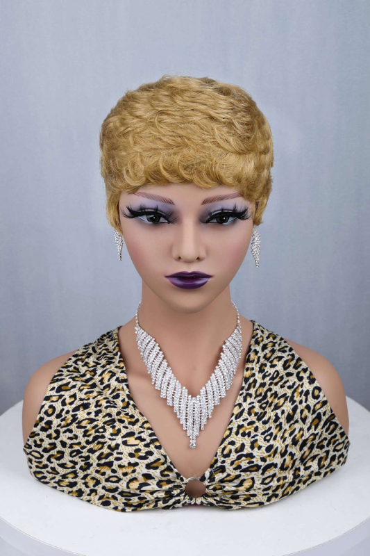 Valódi emberi hajból készült paróka nőknek, antik/retro stílus, pixie cut, göndör frufru, festhető vagy dauerolható