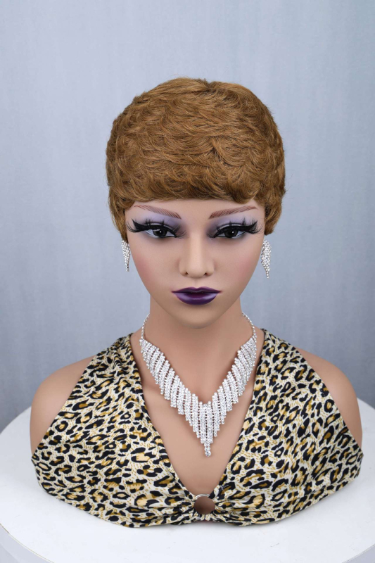 Valódi emberi hajból készült paróka nőknek, antik/retro stílus, pixie cut, göndör frufru, festhető vagy dauerolható