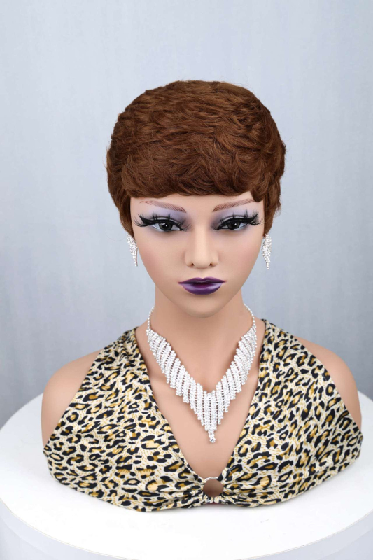 Valódi emberi hajból készült paróka nőknek, antik/retro stílus, pixie cut, göndör frufru, festhető vagy dauerolható