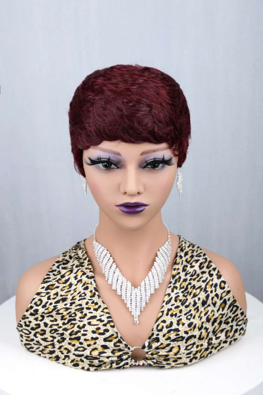 Valódi emberi hajból készült paróka nőknek, antik/retro stílus, pixie cut, göndör frufru, festhető vagy dauerolható