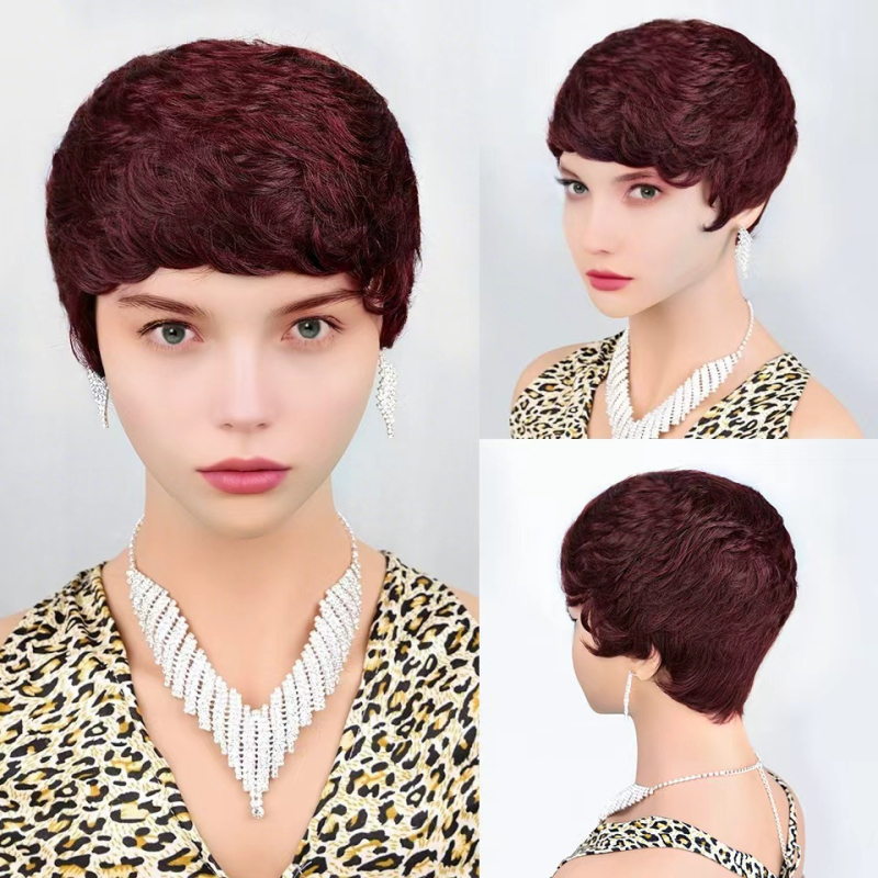 Valódi emberi hajból készült paróka nőknek, antik/retro stílus, pixie cut, göndör frufru, festhető vagy dauerolható