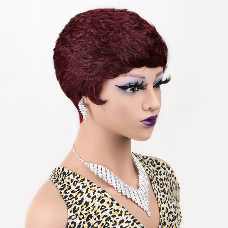 Valódi emberi hajból készült paróka nőknek, antik/retro stílus, pixie cut, göndör frufru, festhető vagy dauerolható