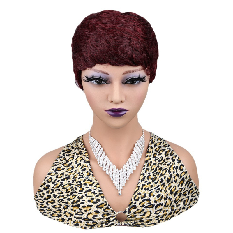 Valódi emberi hajból készült paróka nőknek, antik/retro stílus, pixie cut, göndör frufru, festhető vagy dauerolható