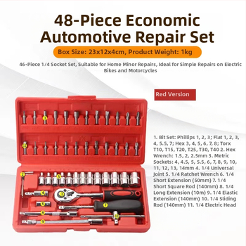 Ráčňový kľúčový set, 48 dielov, hex hlavice, oceľ, plastová krabica, model WE2