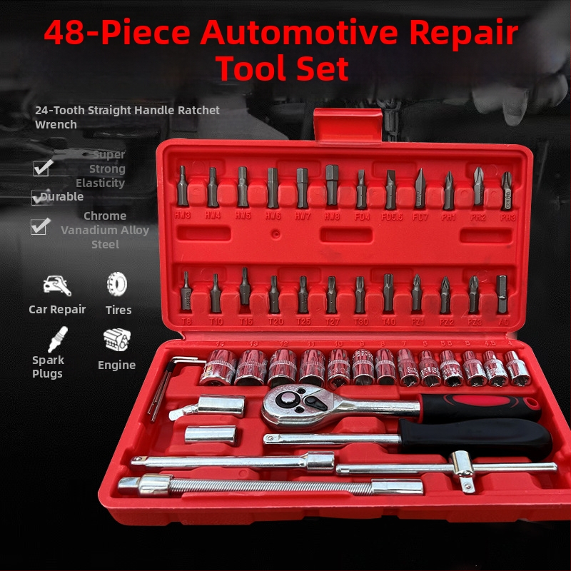 Ráčňový kľúčový set, 48 dielov, hex hlavice, oceľ, plastová krabica, model WE2