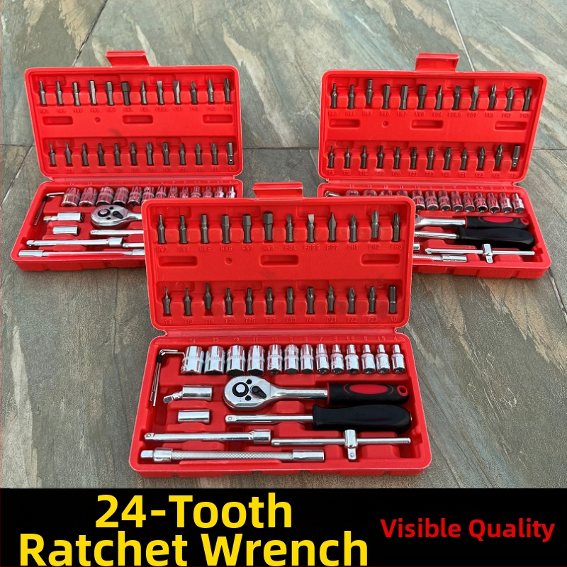 Ráčňový kľúčový set, 48 dielov, hex hlavice, oceľ, plastová krabica, model WE2