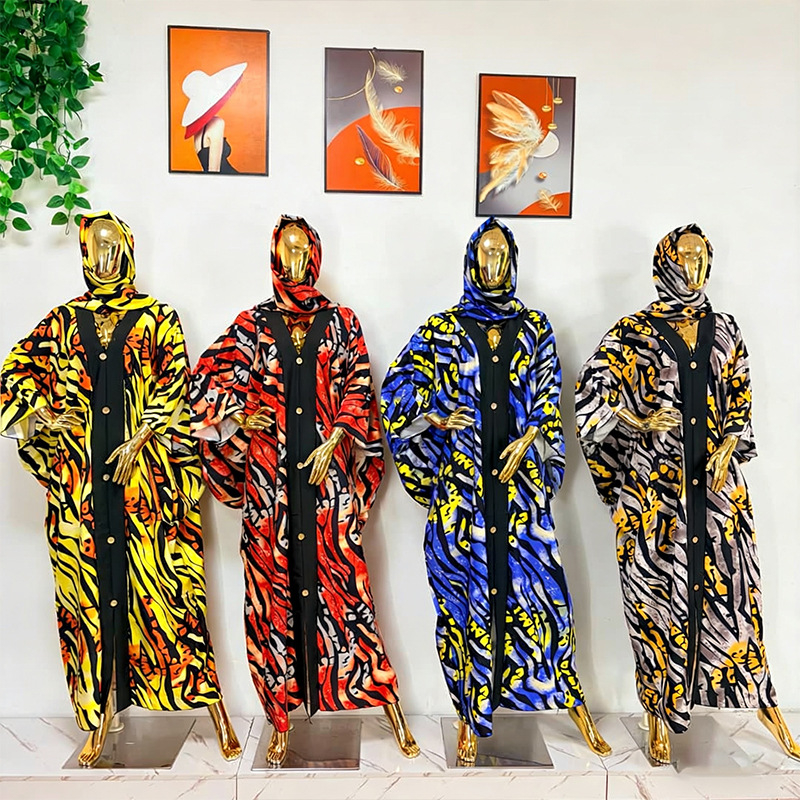 Geometriai mintás poliészter maxi ruha, V-nyakkivágású, rövid ujjú, bő szabású, utcai stílus