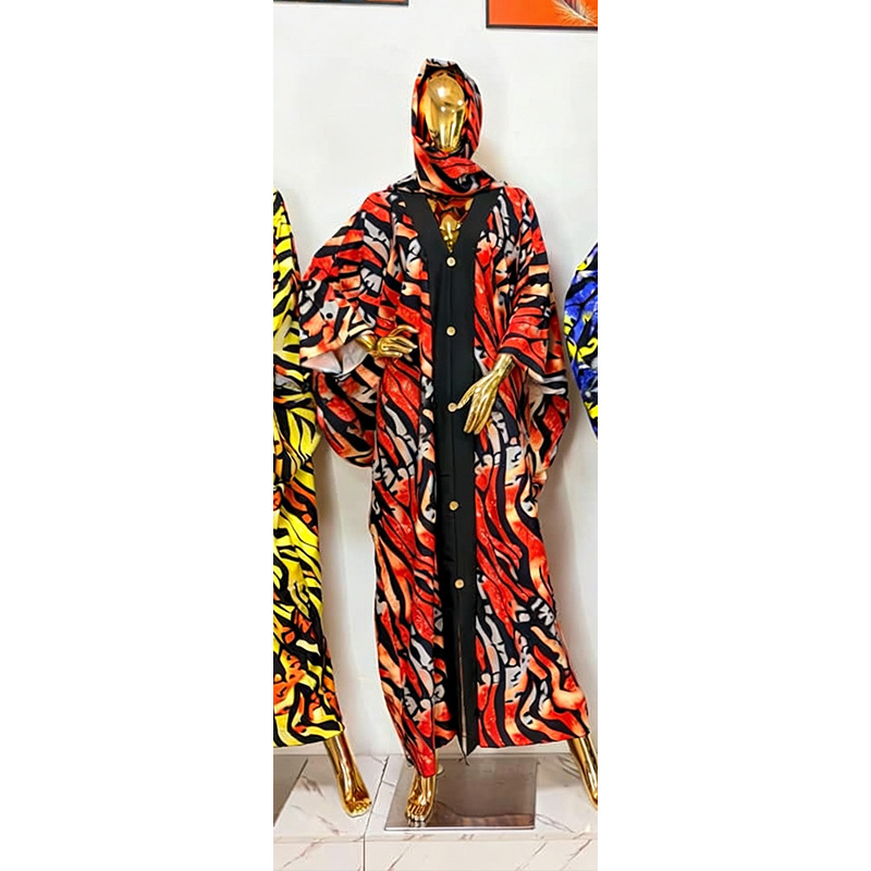 Geometriai mintás poliészter maxi ruha, V-nyakkivágású, rövid ujjú, bő szabású, utcai stílus