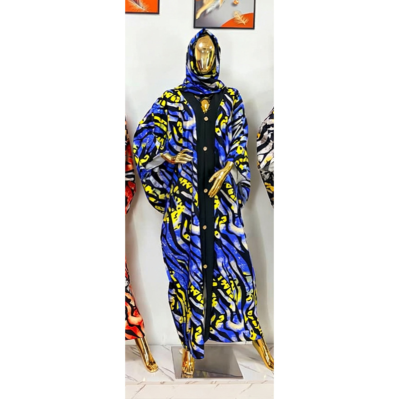 Geometriai mintás poliészter maxi ruha, V-nyakkivágású, rövid ujjú, bő szabású, utcai stílus