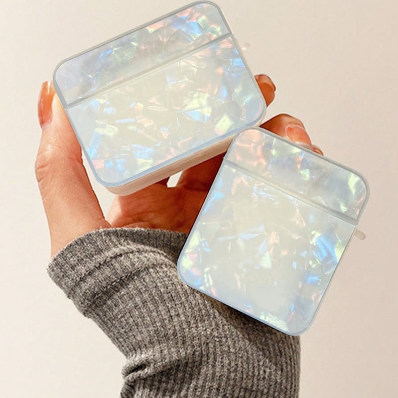 AirPods védőtok kagyló mintával, TPU anyag, átlátszó matt felület, univerzális illeszkedés, gravírozott kép, kompatibilis AirPods 3, AirPods 1/2 és AirPods Pro