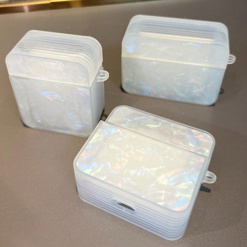 AirPods védőtok kagyló mintával, TPU anyag, átlátszó matt felület, univerzális illeszkedés, gravírozott kép, kompatibilis AirPods 3, AirPods 1/2 és AirPods Pro