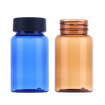 Széles szájú PET tablettás üveg csavaros kupakkal, átlátszó műanyag palack, fúvott formázással készült, logóval testre szabható