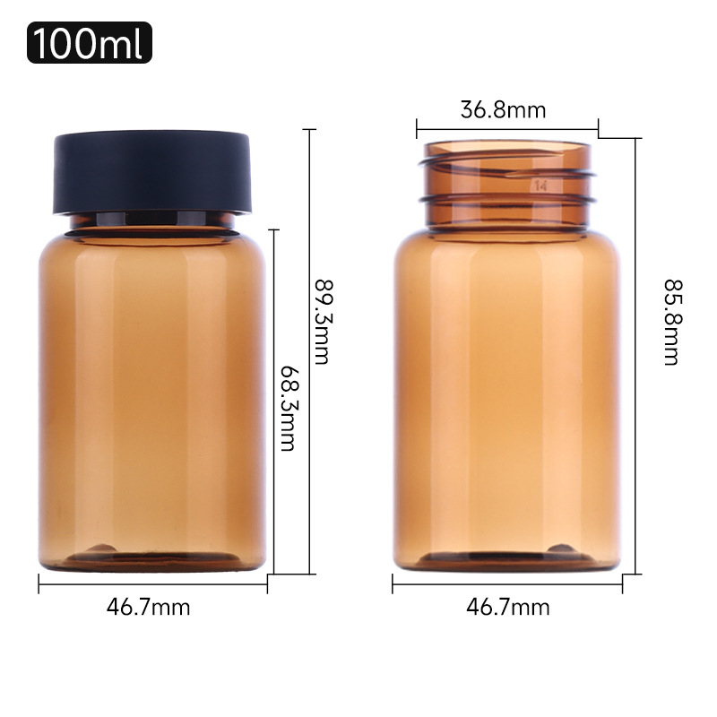 Széles szájú PET tablettás üveg csavaros kupakkal, átlátszó műanyag palack, fúvott formázással készült, logóval testre szabható