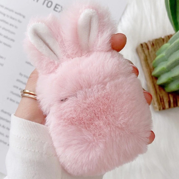 AirPods plüss tok nyuszifüllel – univerzális, átlátszó matt felület, kompatibilis AirPods 3/1/2/Pro