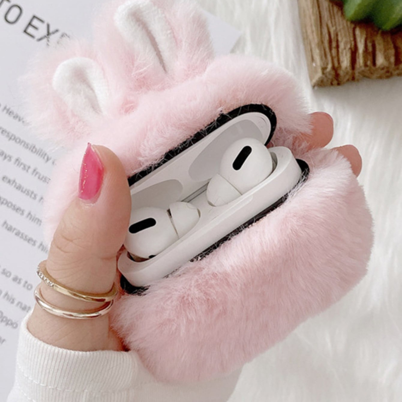 AirPods plüss tok nyuszifüllel – univerzális, átlátszó matt felület, kompatibilis AirPods 3/1/2/Pro