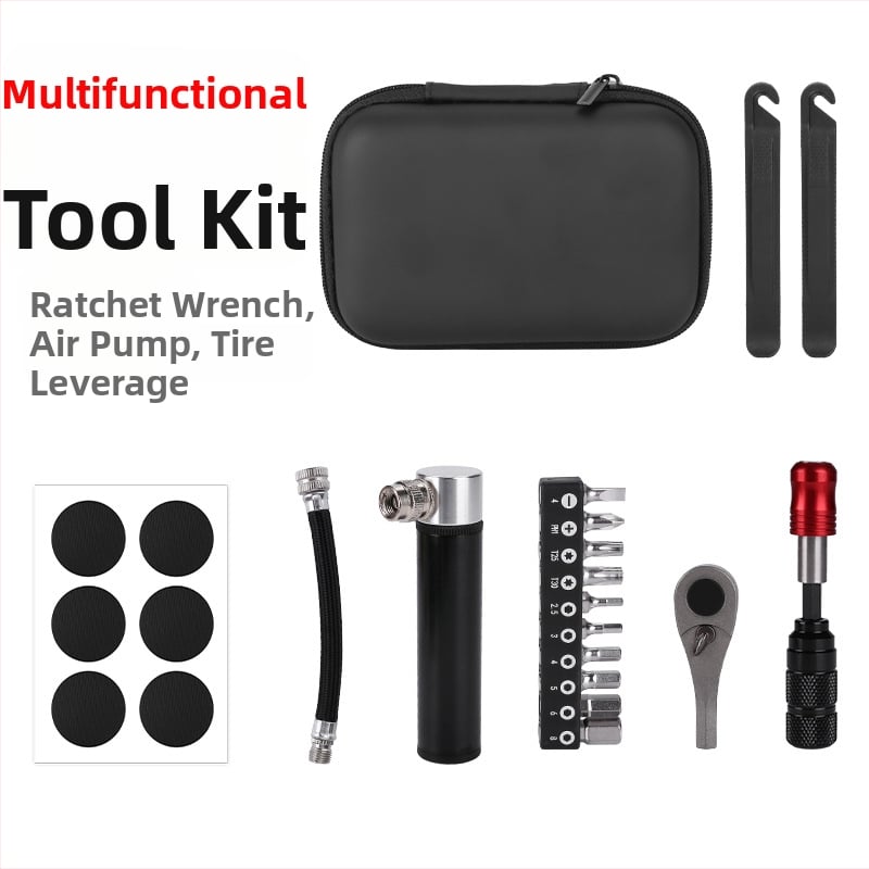 Kerékpárjavító készlet ratchet nyomatékkulccsal és hordozható országúti pumpával (fém felépítés; kombinált csomag; testreszabás elérhető; márka Yuuisd/Joyue)