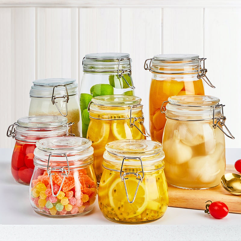 Staklena staklenka s poklopcem, okruglog oblika, kapacitet 501-800 ml, pogodna za mikrovalnu, moderan minimalistički dizajn