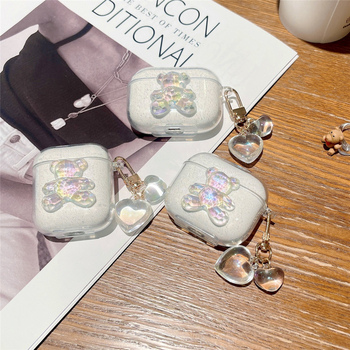 TPU védőtok AirPods Pro 1–3 generációkhoz, hordozható rajzfilm stílusú dizájn kristályos medálos Mackó, injekciós formában készült