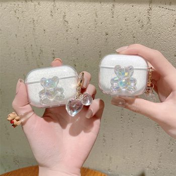 TPU védőtok AirPods Pro 1–3 generációkhoz, hordozható rajzfilm stílusú dizájn kristályos medálos Mackó, injekciós formában készült