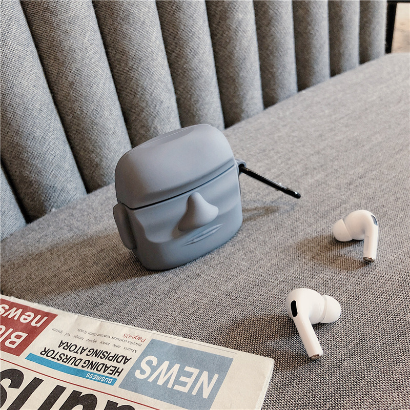 Etui za AirPods Pro 3 – Uskrsni Moai 3D kamena statua, PVC, prijenosni crtani stil, reljefna izrada, prilagodljivo
