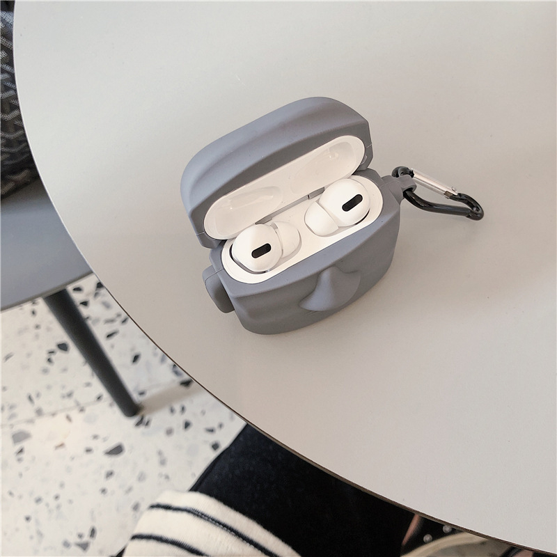 Etui za AirPods Pro 3 – Uskrsni Moai 3D kamena statua, PVC, prijenosni crtani stil, reljefna izrada, prilagodljivo